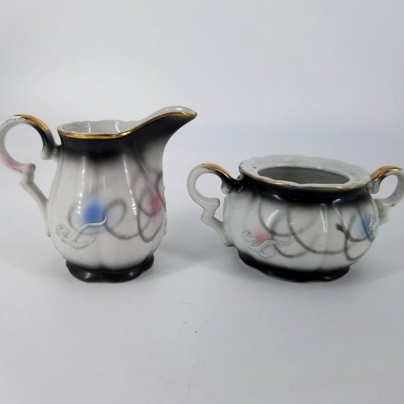 Dragon Ware Japanese Moriage Betsons Cream Sugar Bowl Set 2 With Lid Grey Blue - Picture 7 of 14